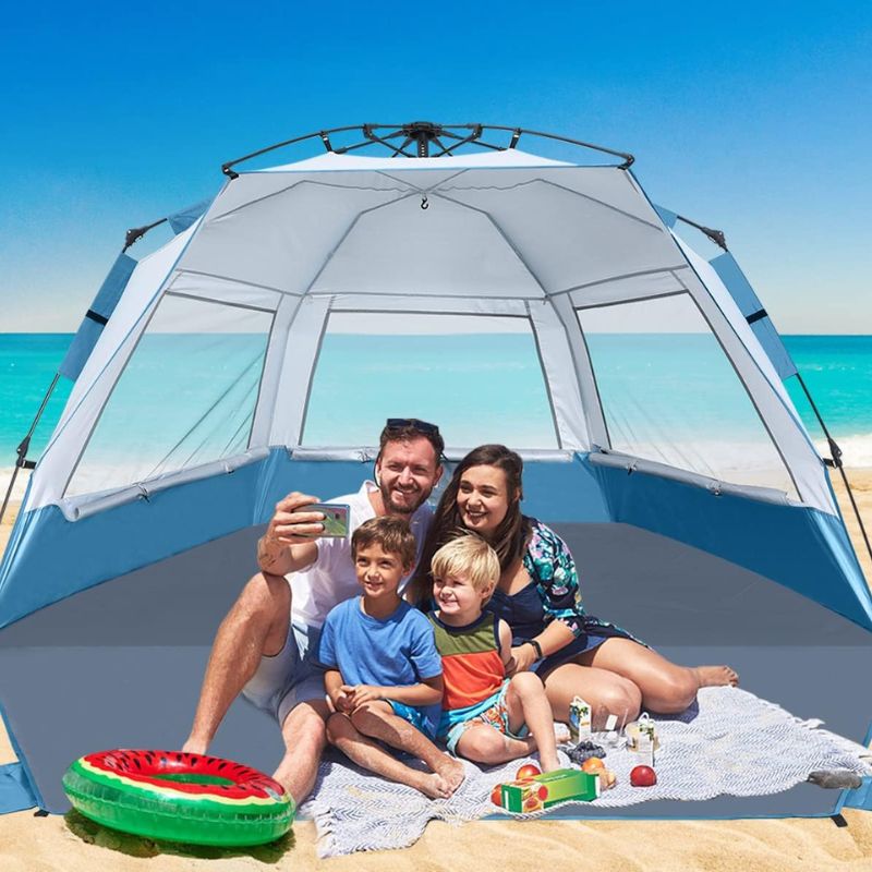 pop up uv beach tent ABCCAMPING Beach Tent Instant Pop up Sun Shade Shelter for 4-6 Person with UV Protection